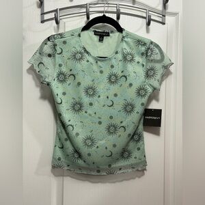 NWT Harper & Ivy Sheer Mesh Short Sleeve Top whimsygoth Women’s S Celestial Y2K‎